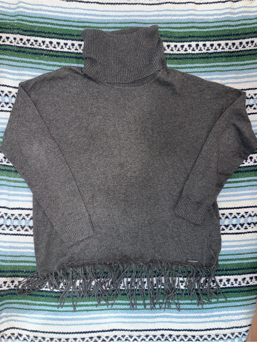 Michael Kors Charcoal Gray Turtleneck Fringe Sweater